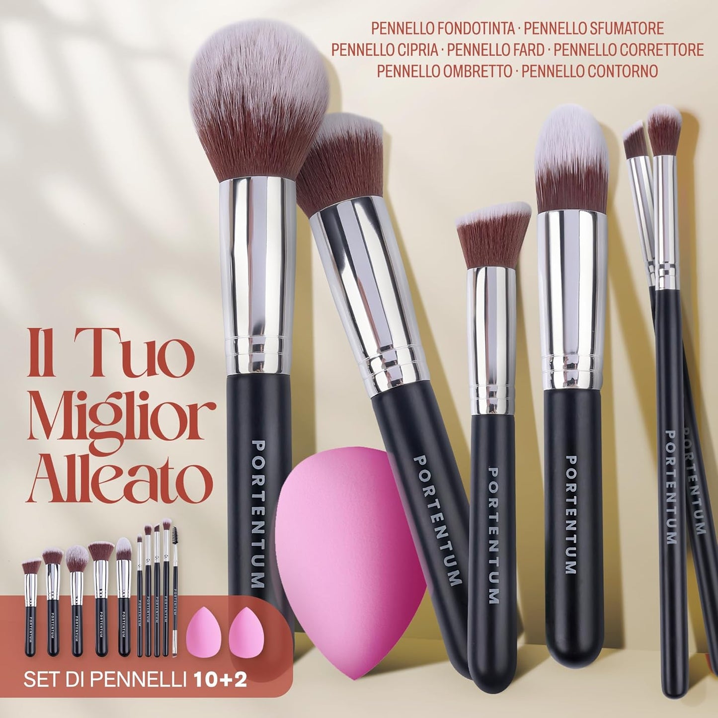 Set Pennelli Make up 10 + 2 Premium Synthetic Pennelli Trucco per Fondazione Cipria Fard, Ombretto, Set Di Pennelli Make Up, Kit Con Spugnetta E Blender Beauty
