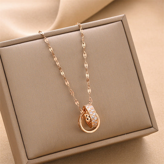 Double Ring Titanium Steel Necklace