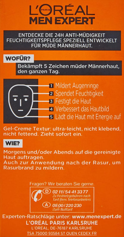 L 'Oréal Men Expert Hydra Umidità Cura 24H anti Stanchezza, 50 Ml