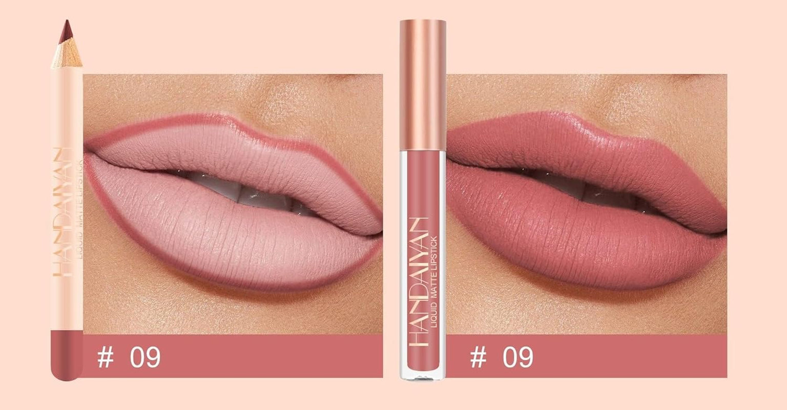 2 Pcs Set Di Trucco Matte Lip Liner E Rossetto, Velluto Liquido Opaco Gloss Impermeabile Di Lunga Durata, Rosso (09)
