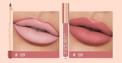 2 Pcs Set Di Trucco Matte Lip Liner E Rossetto, Velluto Liquido Opaco Gloss Impermeabile Di Lunga Durata, Rosso (09)