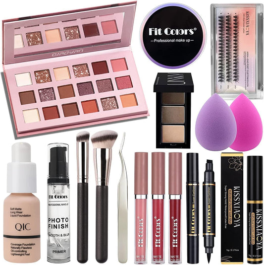 Set Di Trucco Professionale Tutto in Uno,  Cosmetic Make up Starter Kit Con Borsa Di Stoccaggio Viaggio Portatile Make up Palette Ombretto Fondazione Lip Gloss per Adolescenti E Adulti (16PCS)