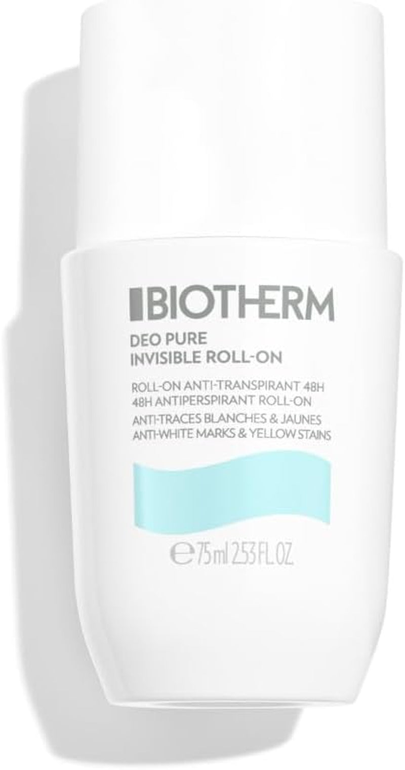 BIOTHERM, Deo Pure Invisible Roll-On, Deodorante Roll-On Antitraspirante, Efficace Fino a 48H, anti Macchie Bianche E Gialle Sui Vestiti, 75Ml