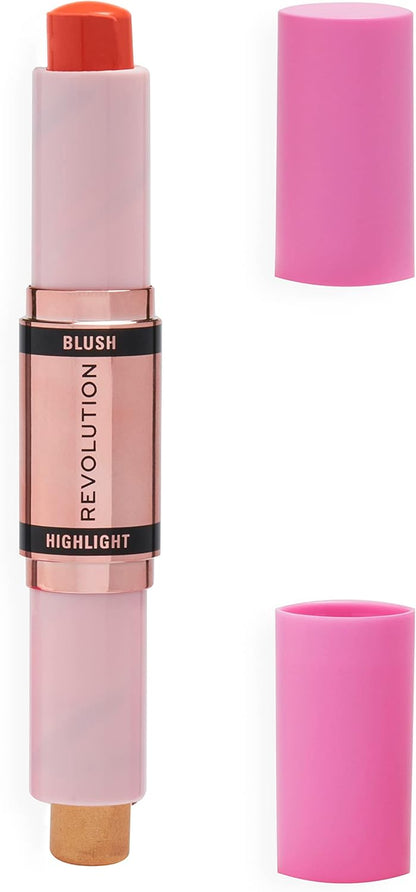 Makeup Revolution, Blush & Highlight Stick, Coral Dew, Fard E Highlighter per Il Viso, 4,3G