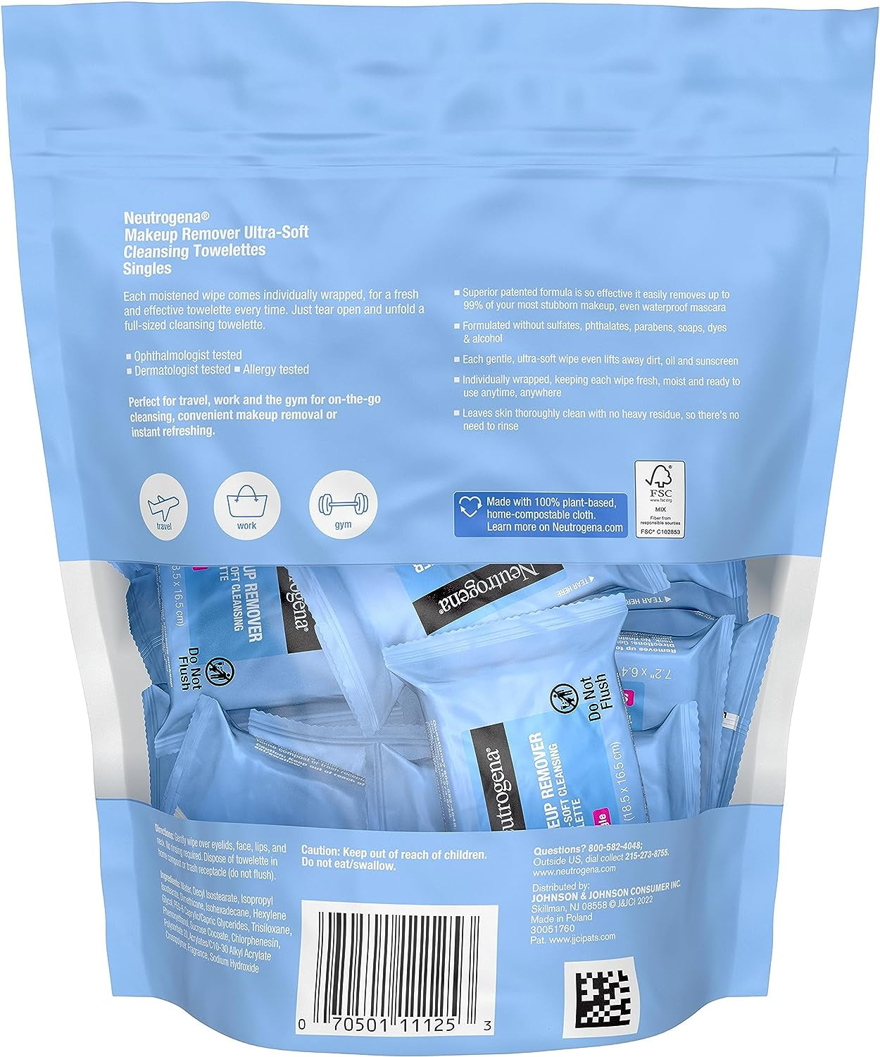 Makeup Remover Cleansing Towelette Singles, Daily Face Wipes to Remove Dirt, Oil, Makeup & Waterproof Mascara, Individually Wrapped, 20 Count