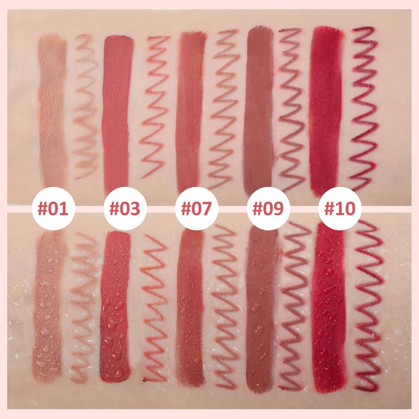 Rossetto Liquido Opaco E Matita Linea Labbra, Nudo Rosso Trucco Labbra Longwear Impermeabile Penne Lipliner E Velluto Macchia Labbra Lucidalabbra Liscio Labbra Make up Set Regalo (#10)