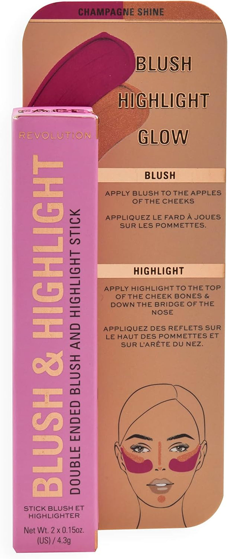 Makeup Revolution, Blush & Highlight Stick, Golden Shine, Fard E Highlighter per Il Viso, 4,3G