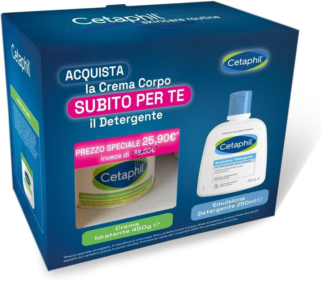 Crema Idratante Viso E Corpo, Senza Profumo, Formato 450G + Emulsione Detergente Viso E Corpo, Senza Profumo, Formato 250Ml