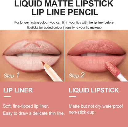 2 Pcs Set Di Trucco Matte Lip Liner E Rossetto, Velluto Liquido Opaco Gloss Impermeabile Di Lunga Durata, Rosso (09)