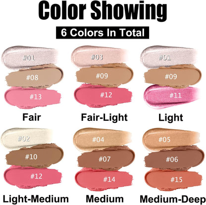 PHOERA - Set Di 3 Fondotinta, Colori Con Stick Evidenziatore, Bastone Fard E Contorno Bronzo (105+ Medium Contour/Sand+#04,#07,#14, 130 G (Confezione Da 1))