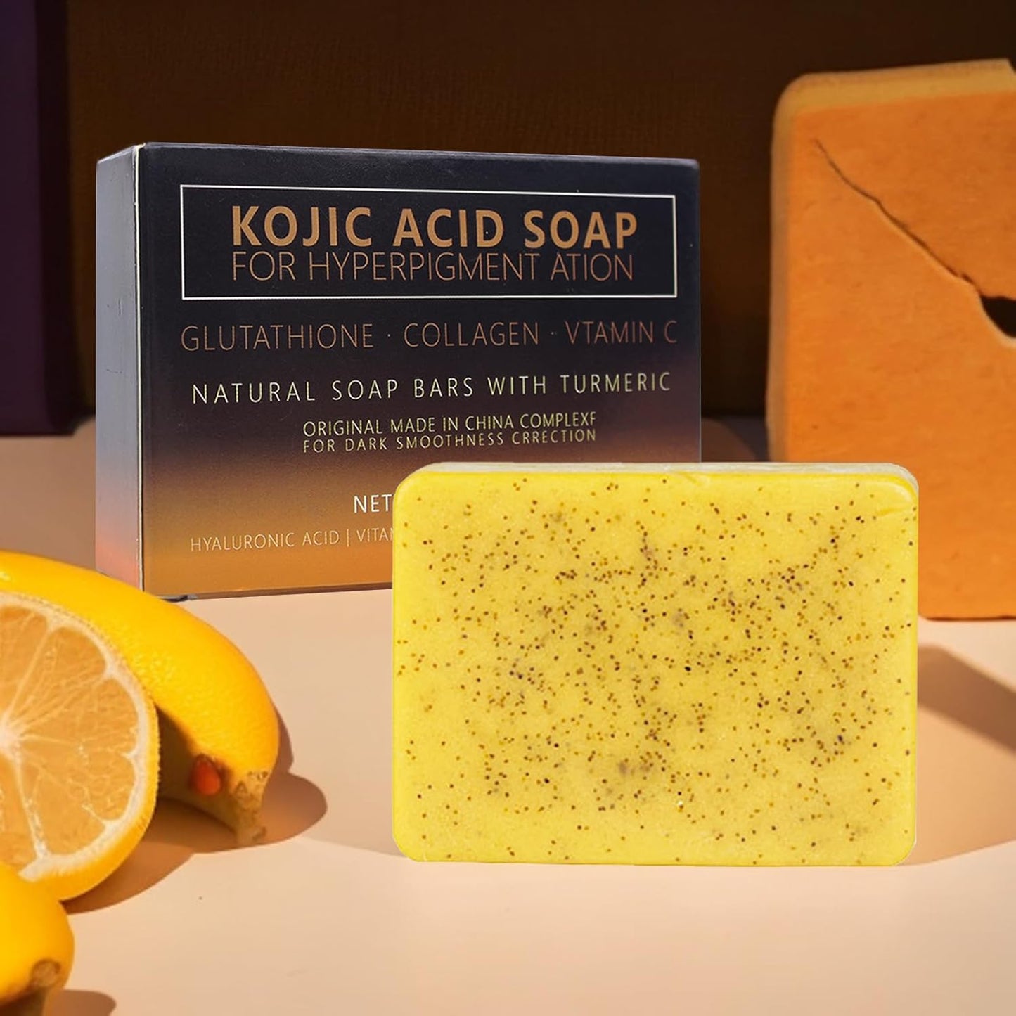 100G Sapone Alla Curcuma,Niacinamide Soap Kojic Acid Soap Original,Sapone All'Acido Kojico Di Limone per Riduce Acne,Heals Acne Impurities,Idrata E Pulisce La Pelle,Uniforma Il Tono Della Pelle