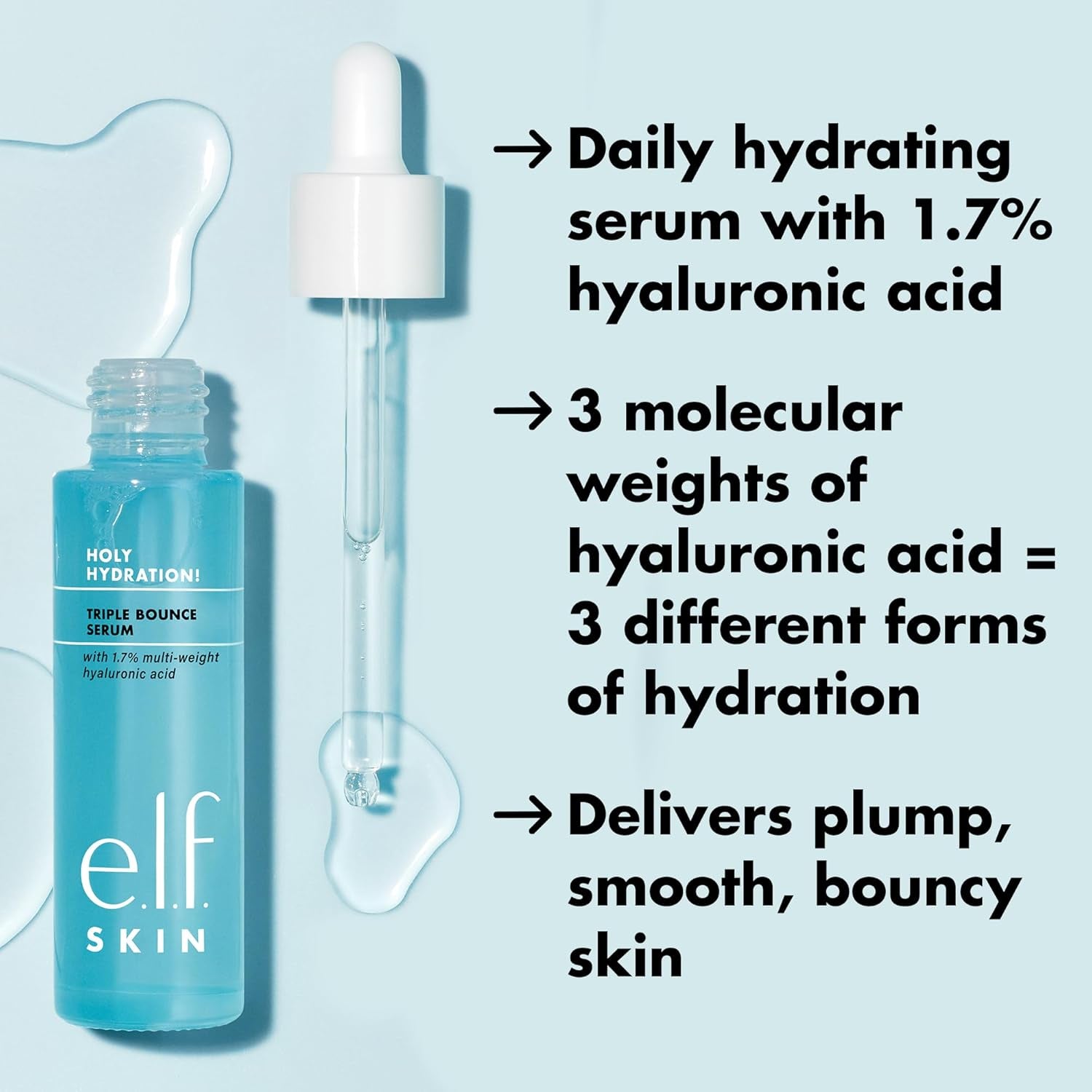SKIN Holy Hydration! Triple Bounce Serum, Siero All’Acido Ialuronico 1,7%, per Una Pelle Elastica E Rimpolpata, Perfetto per Idratare La Pelle Secca, Prodotto Vegano E Non Testato Sugli Animali