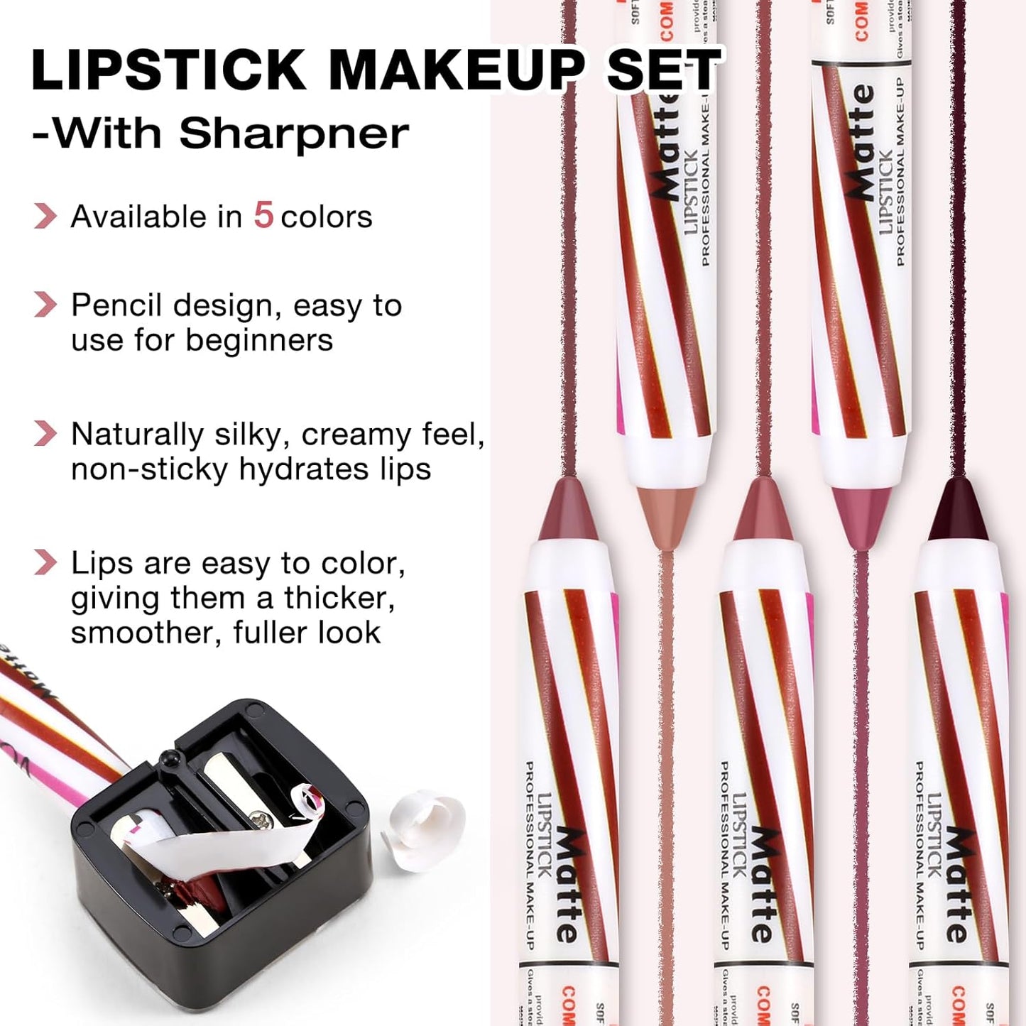 Opaco Lipstik Matita Labbra Crayon Stick Trucco, Non Sbavare Opaco Piena Copertura Colore Delle Labbra Liscia Cremosa Penna Labbra per Le Donne, Lip Liner Set Con Sharpner