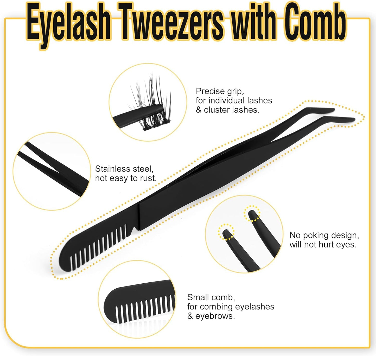 Set Di Pinzette per Ciglia E Sigillatura per Ciglia 2 in 1 Con Pettine, Colla per Ciglia Impermeabile E Pinzette