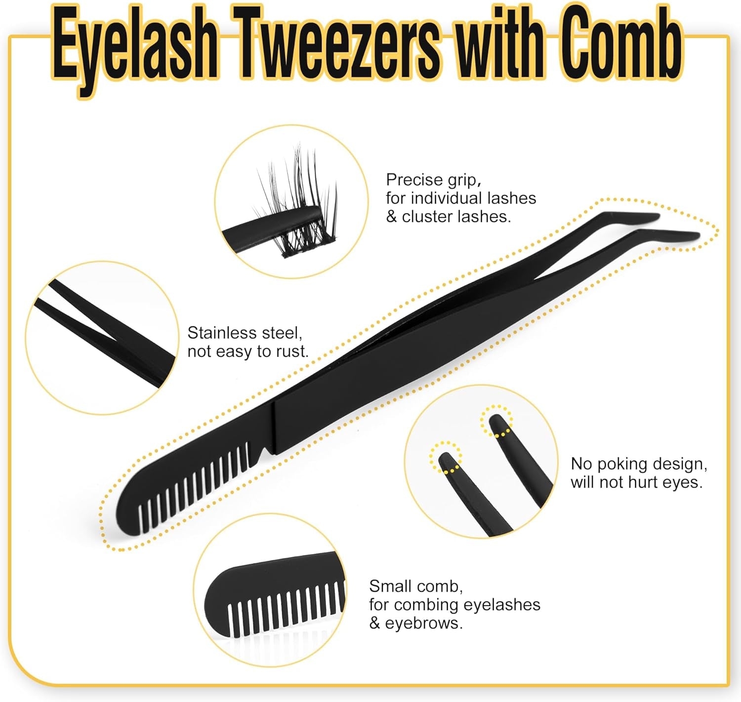 Set Di Pinzette per Ciglia E Sigillatura per Ciglia 2 in 1 Con Pettine, Colla per Ciglia Impermeabile E Pinzette