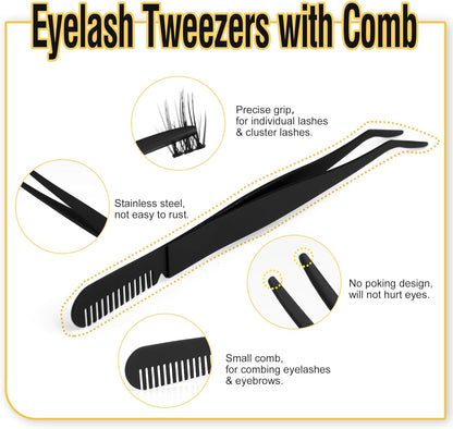 Set Di Pinzette per Ciglia E Sigillatura per Ciglia 2 in 1 Con Pettine, Colla per Ciglia Impermeabile E Pinzette