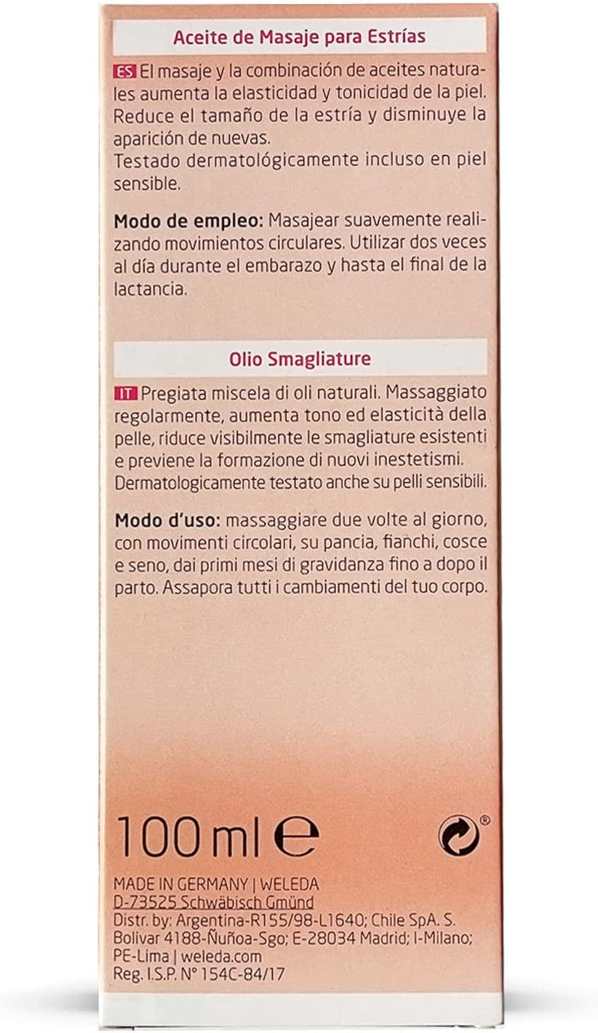 Olio Smagliature, Trattamento Cosmetico Pre-Post Gravidanza per Inestetismi Cutanei, Con Olio Di Mandorle, Dermatologicamente Testato (1X100 Ml)