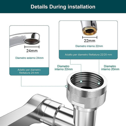 Rubinetto Rotante 1080 Gradi Prolunga Snodabile Girevole Aeratore Doccetta Filtr
