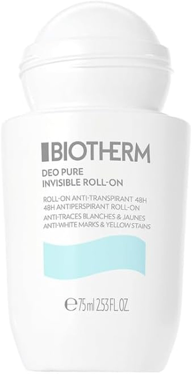BIOTHERM, Deo Pure Invisible Roll-On, Deodorante Roll-On Antitraspirante, Efficace Fino a 48H, anti Macchie Bianche E Gialle Sui Vestiti, 75Ml