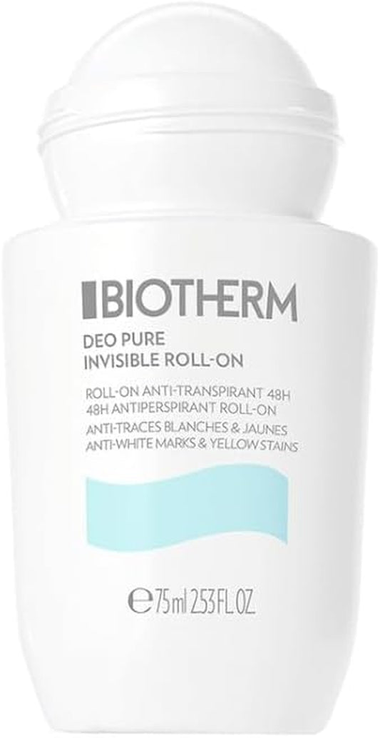 BIOTHERM, Deo Pure Invisible Roll-On, Deodorante Roll-On Antitraspirante, Efficace Fino a 48H, anti Macchie Bianche E Gialle Sui Vestiti, 75Ml