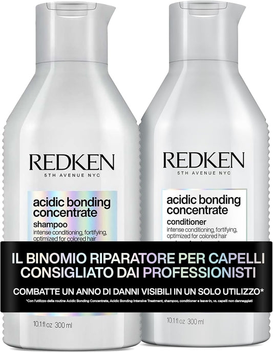 Redken | KIT Shampoo Professionale Acidic Bonding Concentrate ABC 300 Ml + Balsamo ABC 300 Ml | Routine Riparazione per Tutti I Tipi Di Capelli Danneggiati
