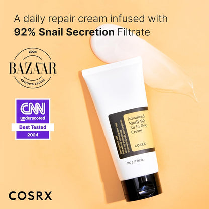 Advanced Snail 92 Crema Tutto in Uno, 7,05 Oz (Formato Grande), Gel Idratante Quotidiano per Il Viso Con Secrezione Di Mucina Di Lumaca per Pelle Secca, a Tendenza Acneica E Sensibile, 200 G