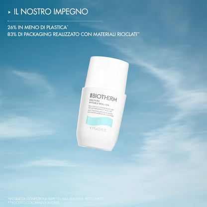 BIOTHERM, Deo Pure Invisible Roll-On, Deodorante Roll-On Antitraspirante, Efficace Fino a 48H, anti Macchie Bianche E Gialle Sui Vestiti, 75Ml