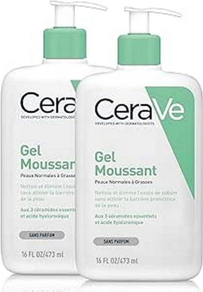 Cerave Schiuma Detergente, per Viso E Corpo, per Pelli Da Normali a Grasse, Azione Seboregolatrice, Pelle Detersa E Idratata, Con Niacinamide E 3 Ceramidi Essenziali, 2 X 473 Ml