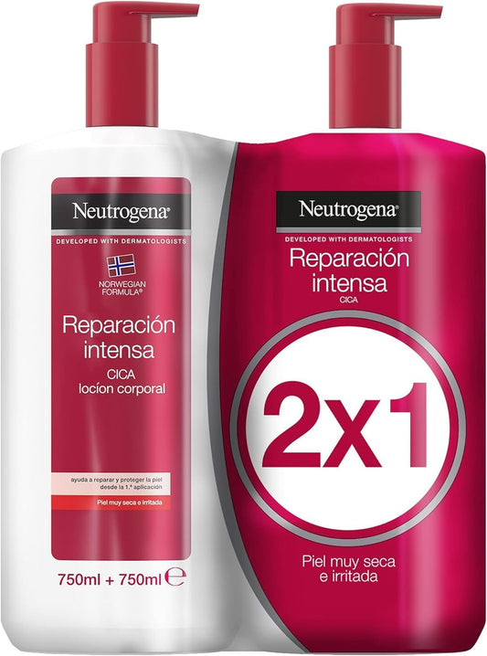 , Crema Hidratante Corporal Reparación Intensa, Fórmula Noruega, Para Pieles Muy Secas Con Una Hidratación Intensa, Con Glicerina, Desarrollado Con Dermatólogos, Pack De 2 X 750 Ml