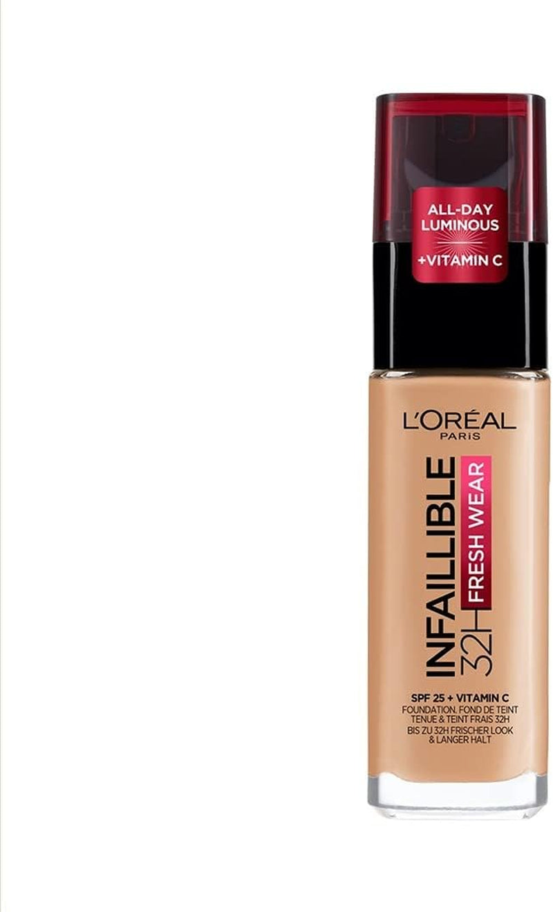 L'Oréal Paris Fondotinta Liquido Infaillible 32H, Coprente a Lunga Tenuta Con Protezione Solare SPF25, Formula Waterproof E Idratante, Tonalità: 250 Sable Eclat