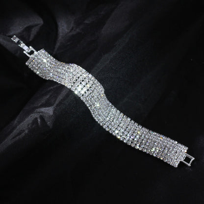 Three Drainage Diamond Bracelet Women's Full Diamond Simple European And American Style Popular Ornament