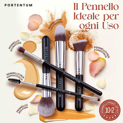 Set Pennelli Make up 10 + 2 Premium Synthetic Pennelli Trucco per Fondazione Cipria Fard, Ombretto, Set Di Pennelli Make Up, Kit Con Spugnetta E Blender Beauty