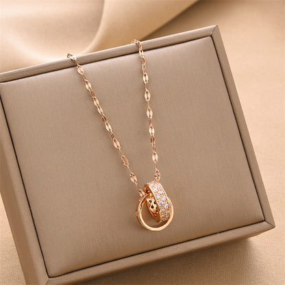 Double Ring Titanium Steel Necklace