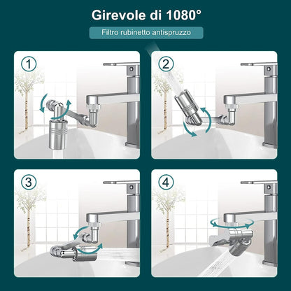 Rubinetto Rotante 1080 Gradi Prolunga Snodabile Girevole Aeratore Doccetta Filtr