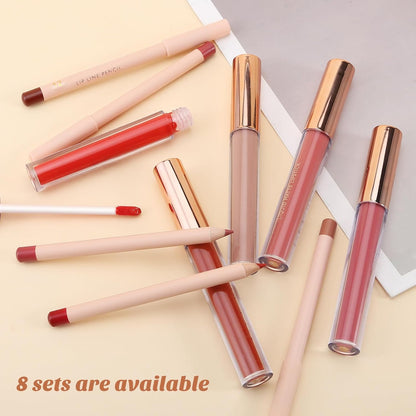 Rossetto Liquido Opaco E Matita Linea Labbra, Nudo Rosso Trucco Labbra Longwear Impermeabile Penne Lipliner E Velluto Macchia Labbra Lucidalabbra Liscio Labbra Make up Set Regalo (#10)