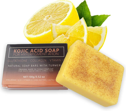 100G Sapone Alla Curcuma,Niacinamide Soap Kojic Acid Soap Original,Sapone All'Acido Kojico Di Limone per Riduce Acne,Heals Acne Impurities,Idrata E Pulisce La Pelle,Uniforma Il Tono Della Pelle