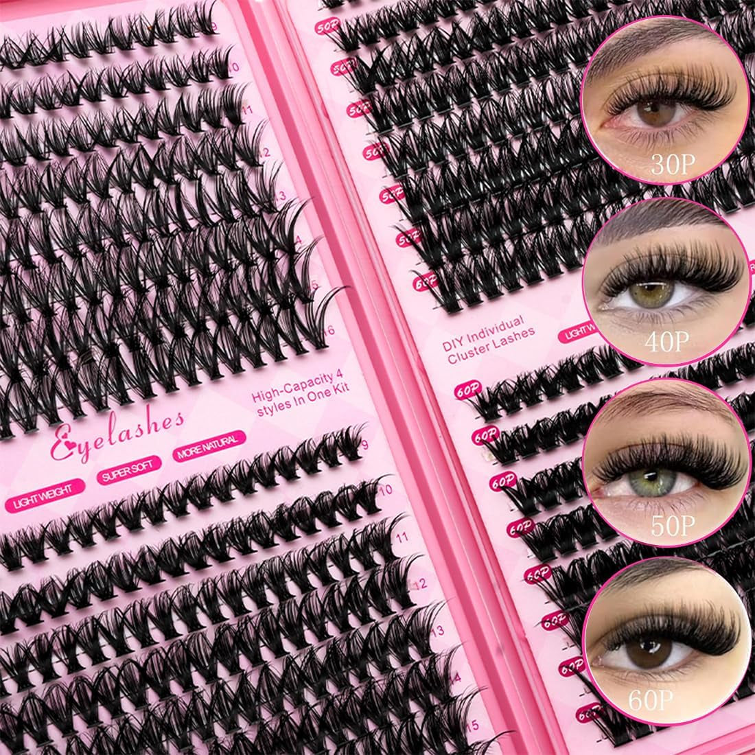 632 PCS Ciglia Finte, Ciglia Finte Ciuffetti, Ciuffetti Ciglia Finte Kit Ciglia Extension 60D Volume Lash Clusters Con Bond E Dispositivo Di Rimozione DIY Eyelash Extension Kit (30-60P)