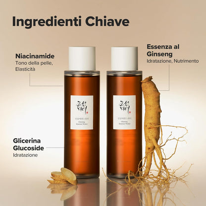 Tonico Viso Idratante Ginseng Essence Water per Pelli Secche E Spente. Trattamento Idratante Coreano per Uomini E Donne, 150 Ml, 5 Fl.Oz.