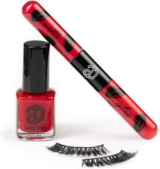 Jolly Dim by Inglot Makeup Set 1 - Matte & Gloss Lip Duo Deep Red 1, Eyelashes Classy, Nail Polish Carmine 5, Idea Regalo per Il Look Della Sera O Di Tutti I Giorni