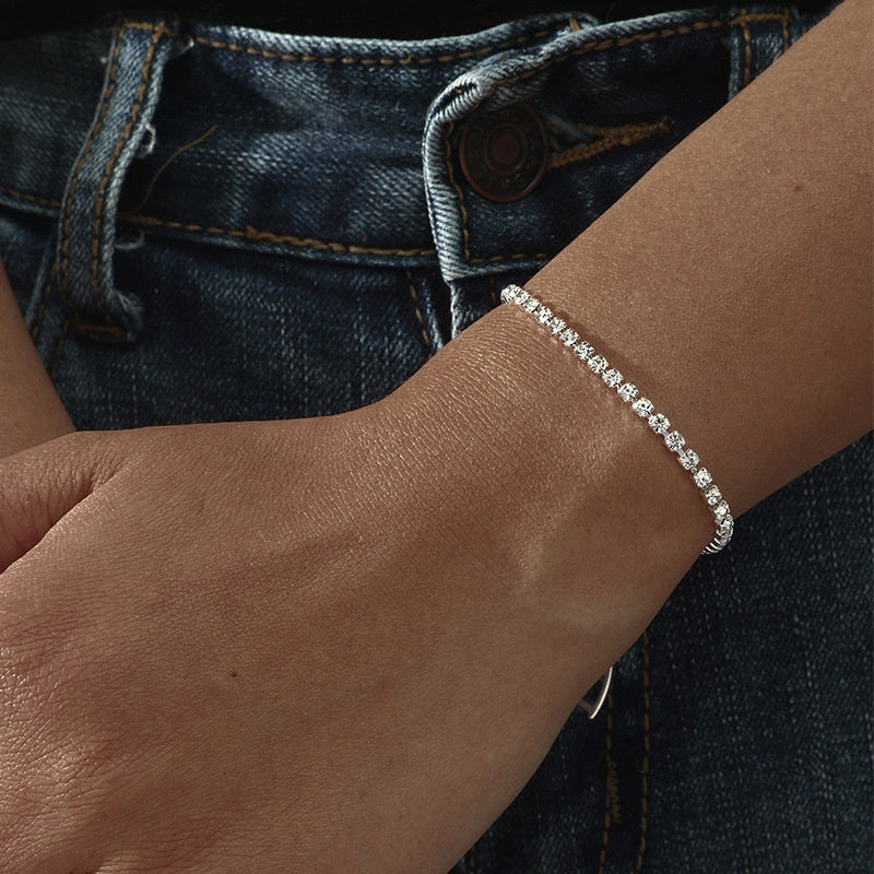 Three Drainage Diamond Bracelet Women's Full Diamond Simple European And American Style Popular Ornament