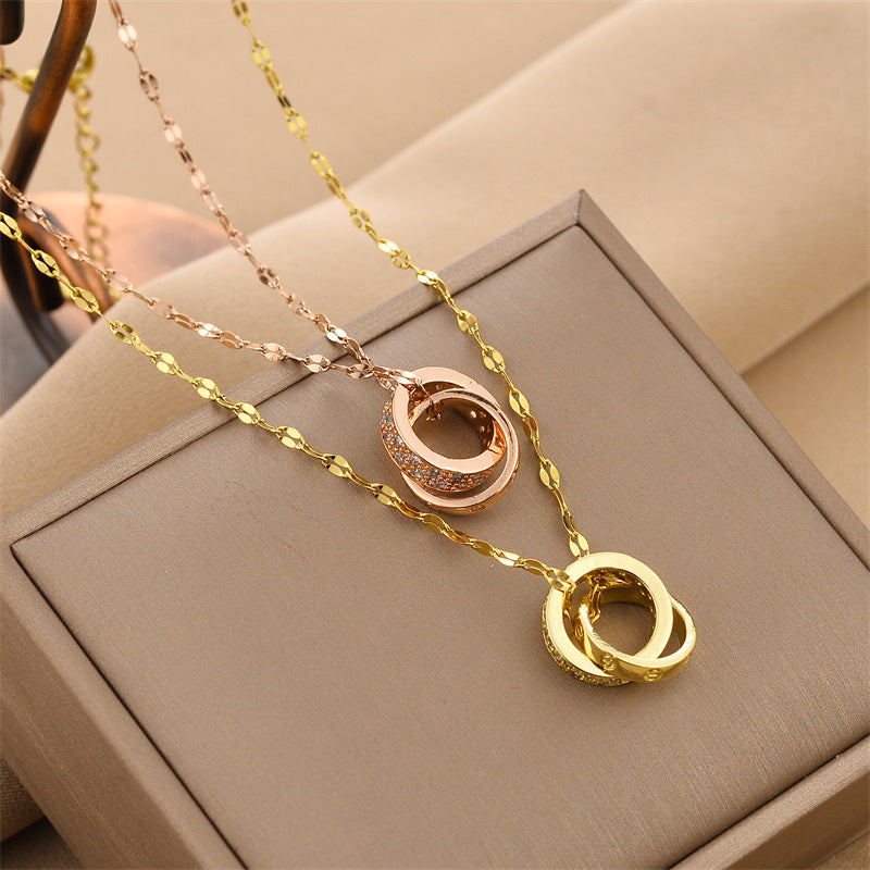 Double Ring Titanium Steel Necklace