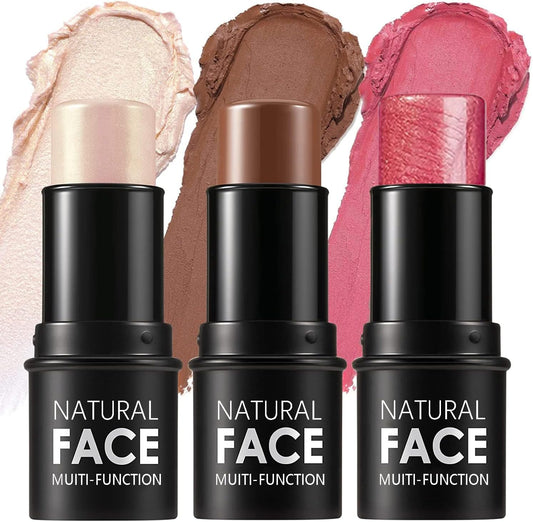 3 Matite per Contorno Crema, Tonalità Con Evidenziatore, Bronzo E Fard, Matita per Contorno Viso Impermeabile Che Modella Facilmente Il Viso E Crea Un Trucco Leggero