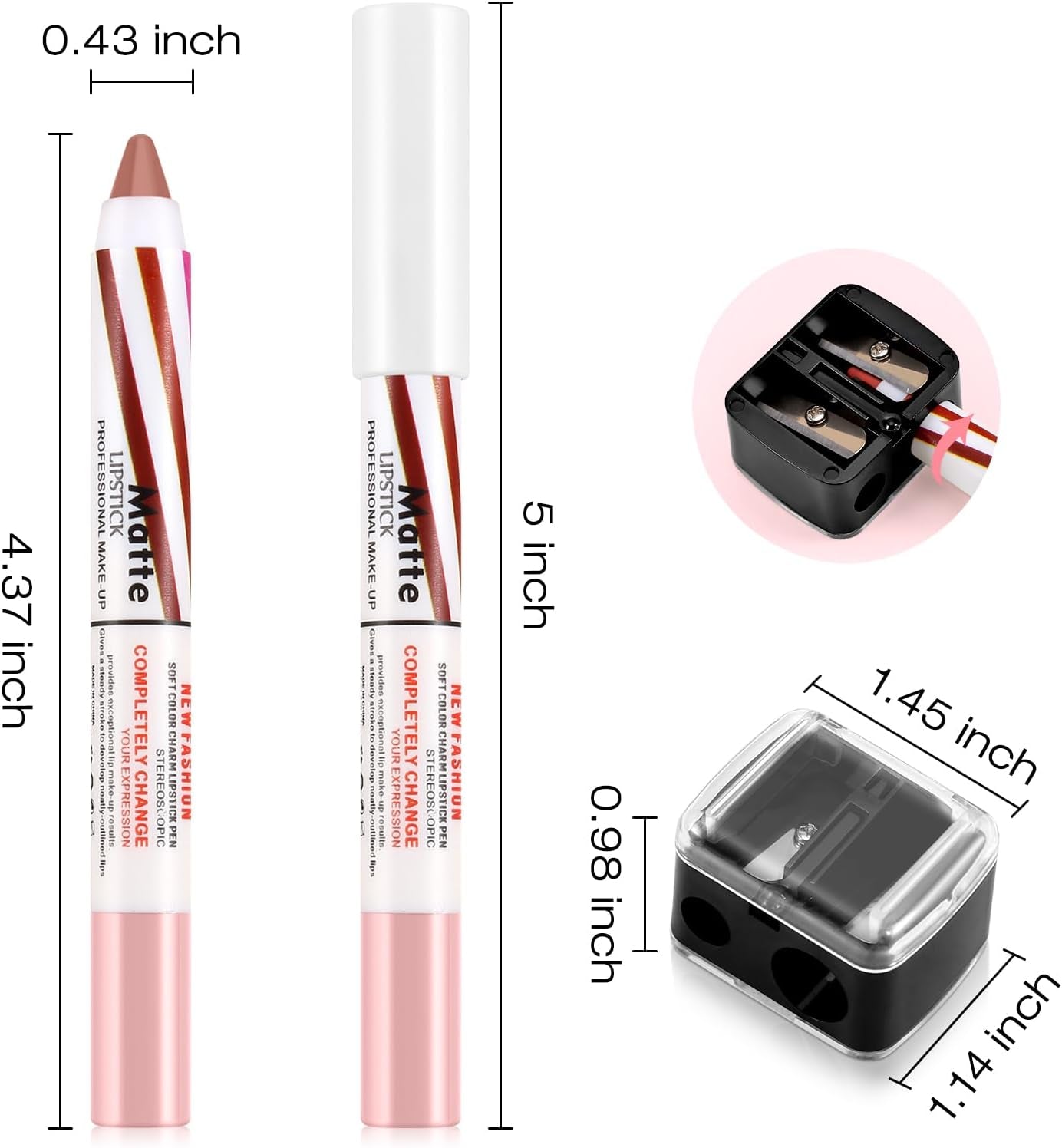 Opaco Lipstik Matita Labbra Crayon Stick Trucco, Non Sbavare Opaco Piena Copertura Colore Delle Labbra Liscia Cremosa Penna Labbra per Le Donne, Lip Liner Set Con Sharpner