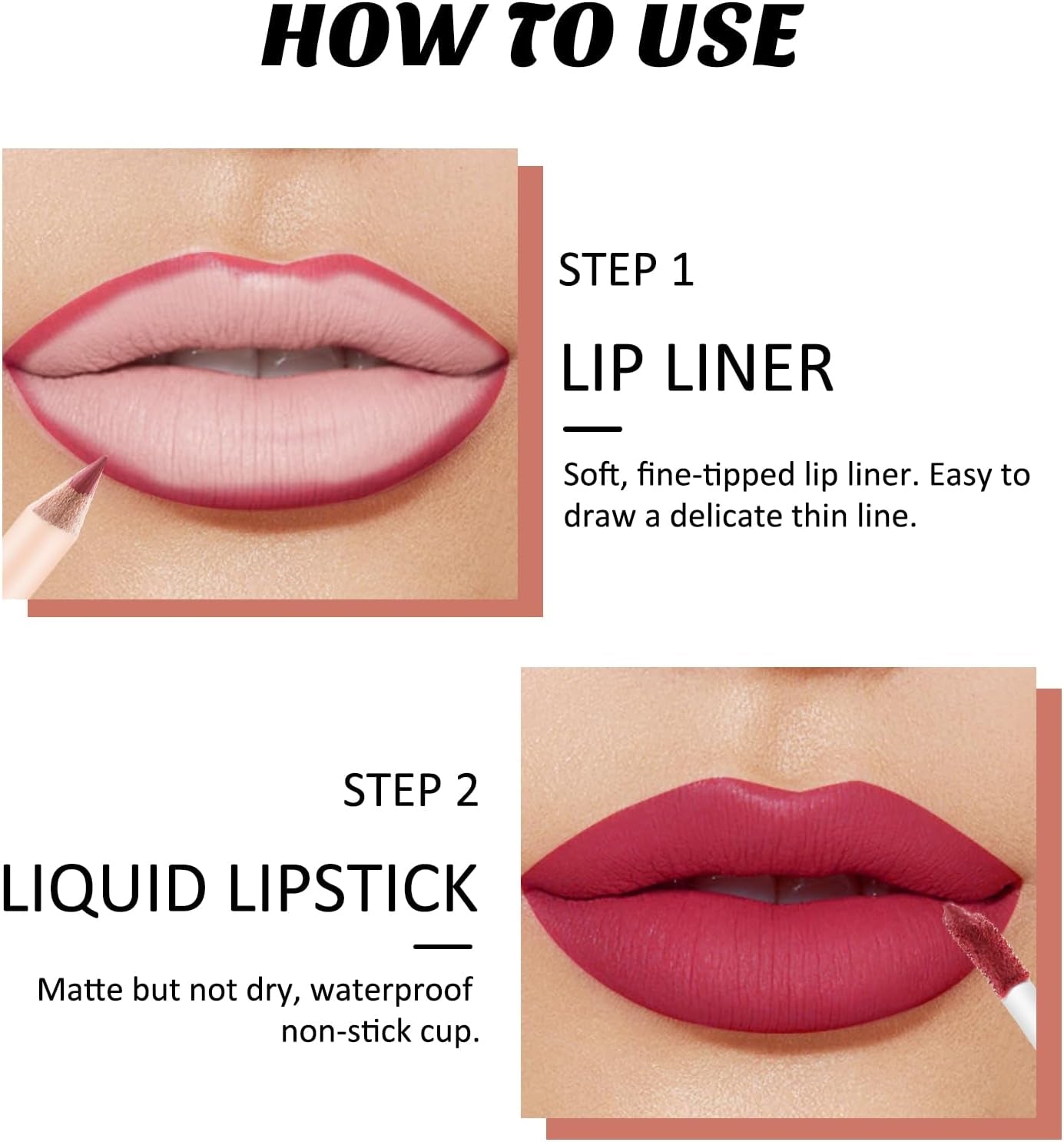 Rossetto Liquido Opaco E Matita Linea Labbra, Nudo Rosso Trucco Labbra Longwear Impermeabile Penne Lipliner E Velluto Macchia Labbra Lucidalabbra Liscio Labbra Make up Set Regalo (#10)