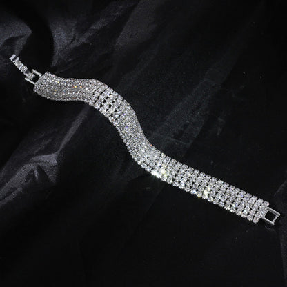 Three Drainage Diamond Bracelet Women's Full Diamond Simple European And American Style Popular Ornament